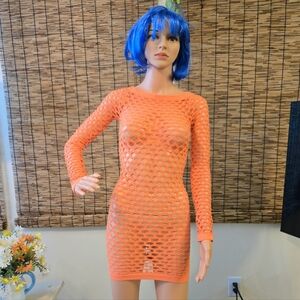 Tanco Neon Orange Open Mesh Rave Dress